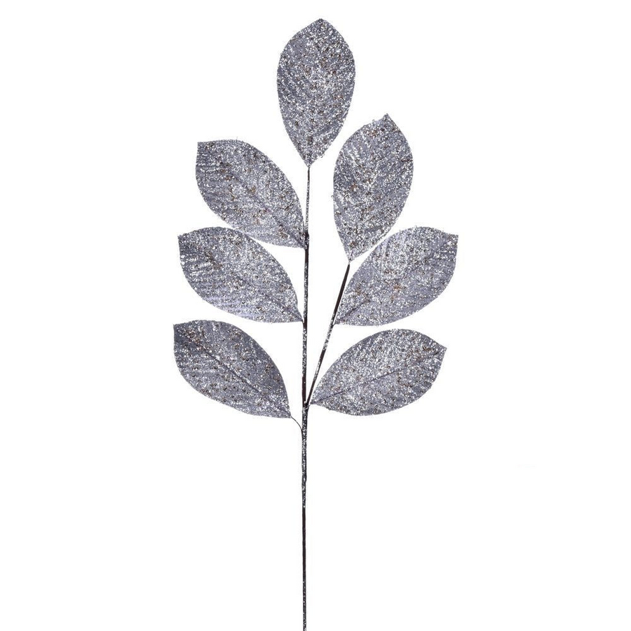 27" Glitter Leaf Spray - Set of 4 - Silver Silver – Bag of 4
