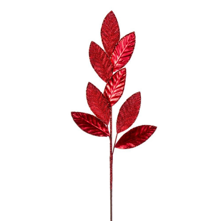 27.5" Metallic Leaf Glitter Spray - Set of 3 - Red Red – Bag of 3