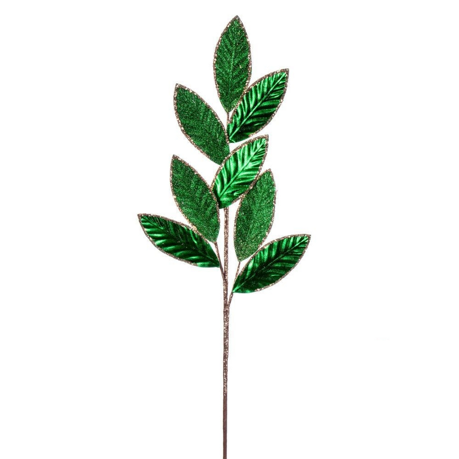 27.5" Metallic Leaf Glitter Spray - Set of 3 - Green Green – Bag of 3