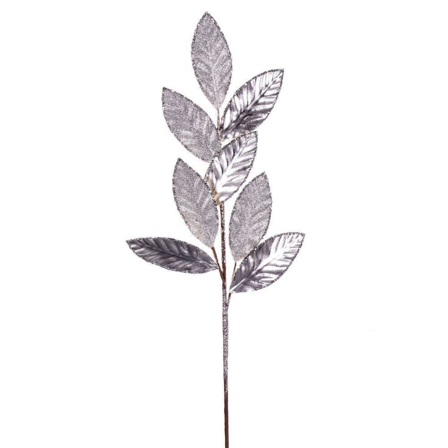 27.5" Metallic Leaf Glitter Spray - Set of 3 - Silver Silver – Bag of 3