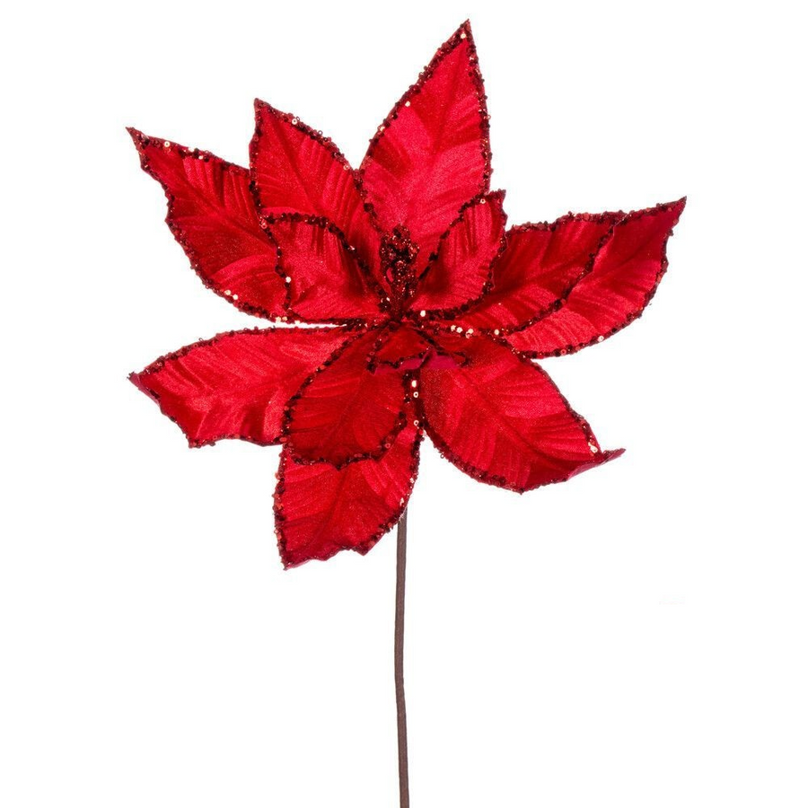 24" Velvet Poinsettia - Set of 3 - Red Red – Bag of 3