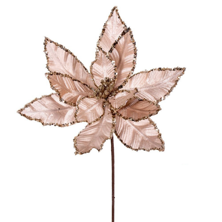 24" Velvet Poinsettia - Set of 3 - Champagne Champagne – Bag of 3
