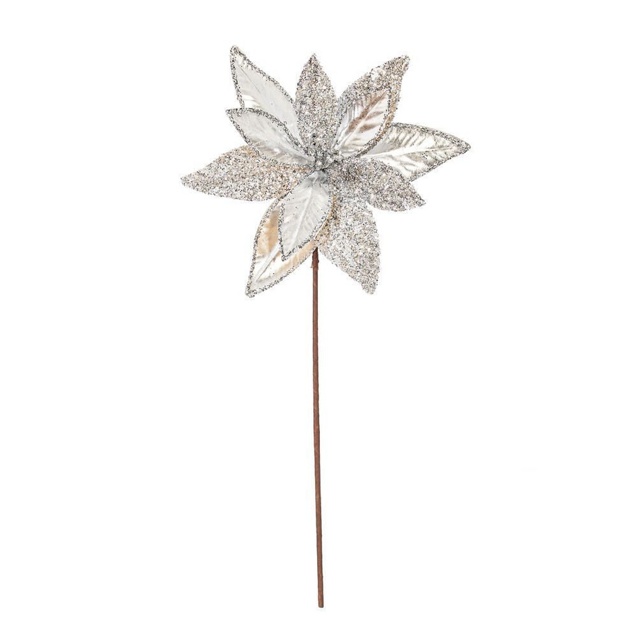 21.5" Poinsettia 11" Flower - Set of 6 - Silver Silver – Bag of 6