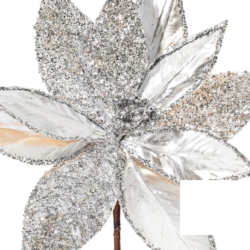 21.5" Poinsettia 11" Flower - Set of 6 - Silver — view 2