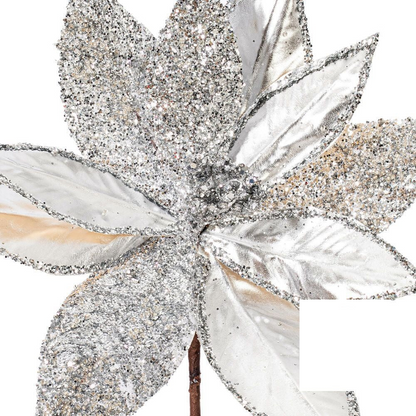 21.5" Poinsettia 11" Flower - Set of 6 - Silver — view 2