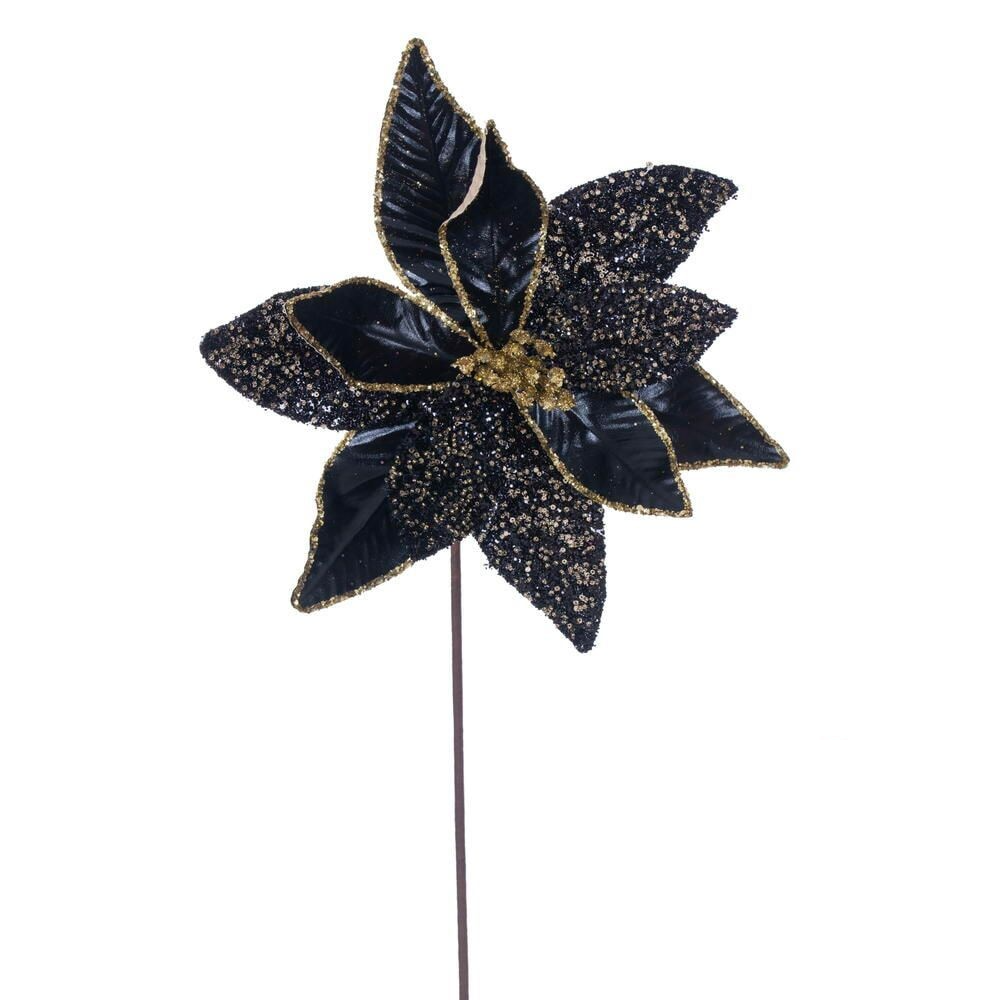 21.5" Poinsettia 11" Flower - Set of 6 - Black — view 1