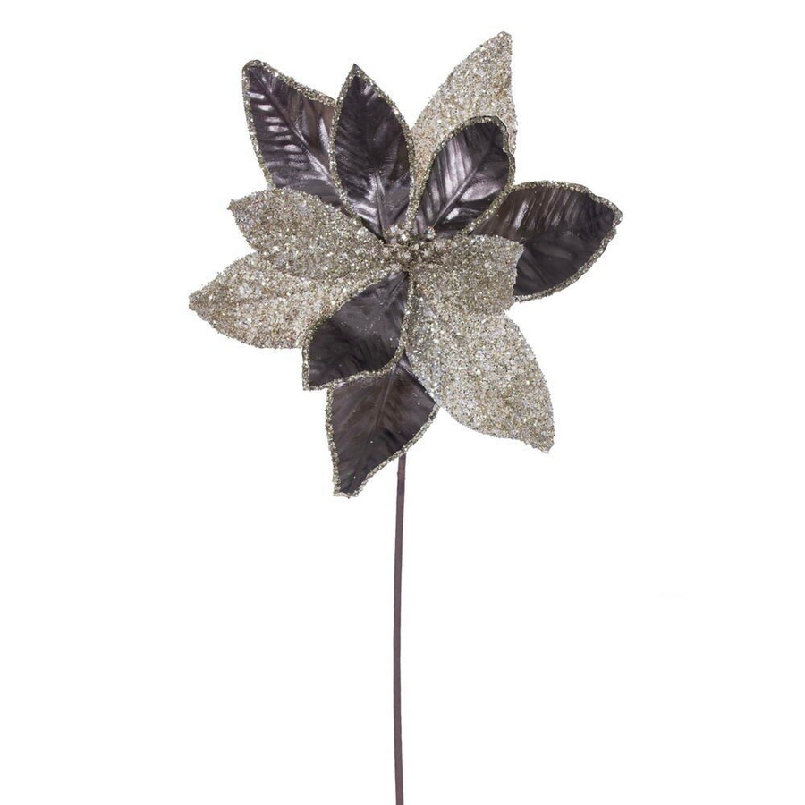 21.5" Poinsettia 11" Flower - Set of 6 - Pewter Pewter – Bag of 6