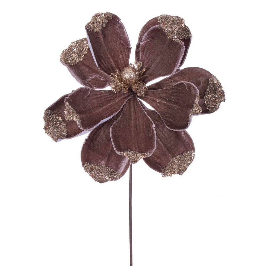 21.5" Velvet Magnolia 13" Flower - Set of 4 - Mocha Mocha – Bag of 4