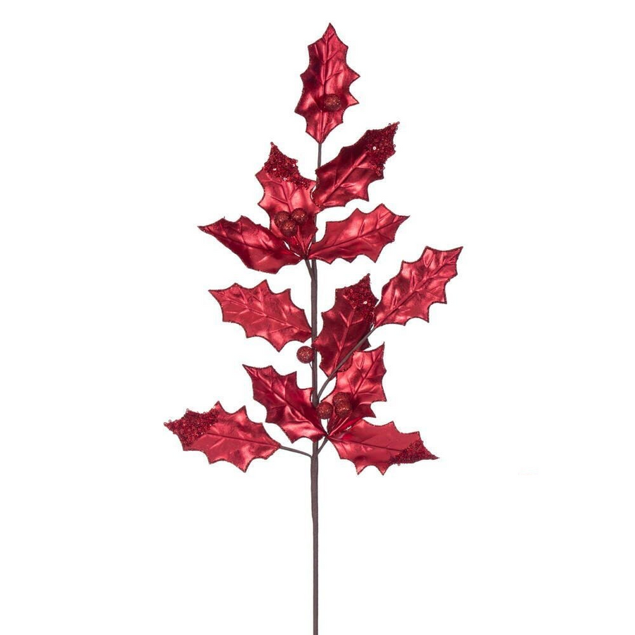 24" Holly Leaf Spray - Set of 6 - Red Red – Bag of 6