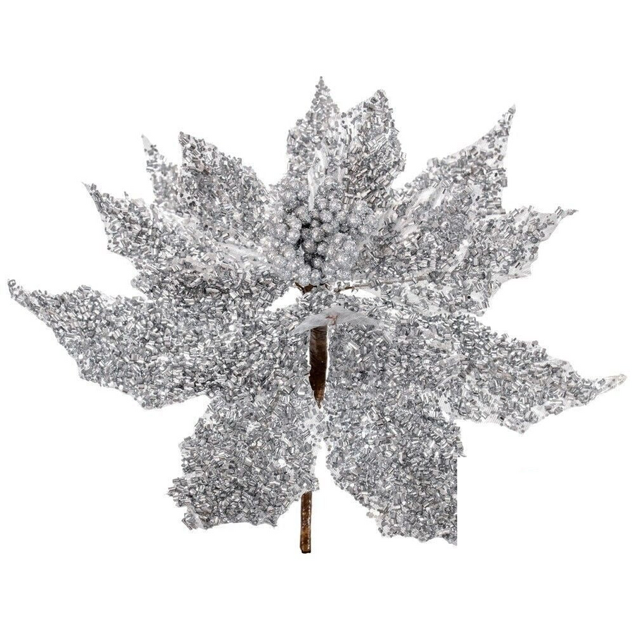 14" Glitter Berry Pick UV Treated - Silver Silver – Bag of 3