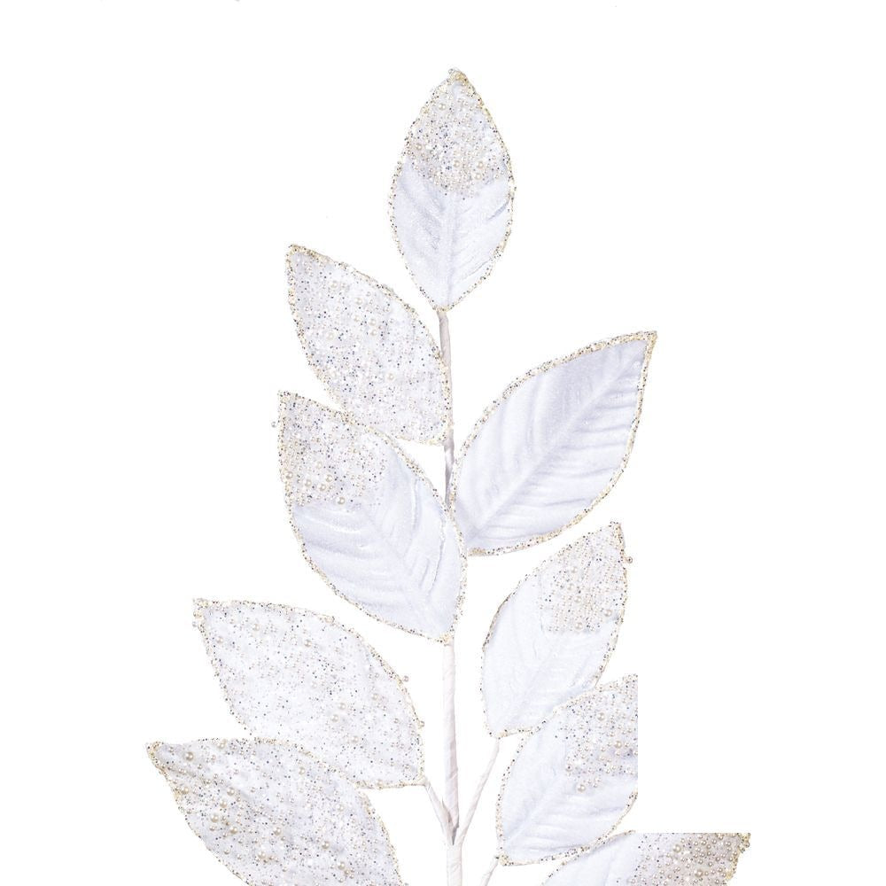 32" Velvet Pearl Leaf Spray - Set of 2 - White — view 2