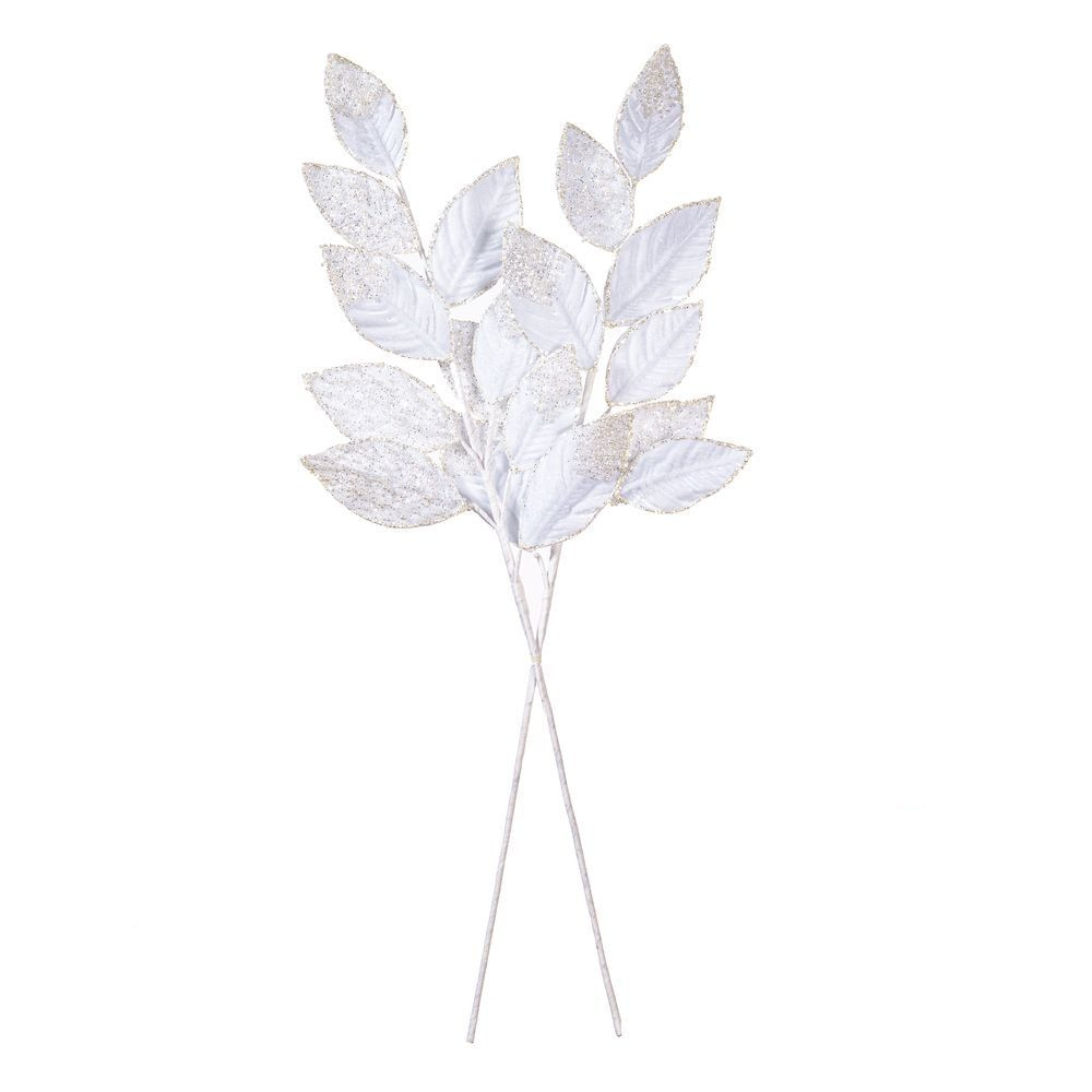 32" Velvet Pearl Leaf Spray - Set of 2 - White — view 3