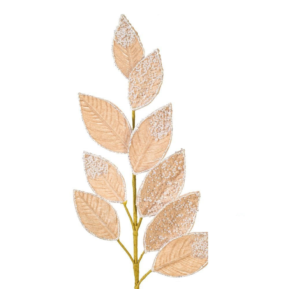 32" Velvet Pearl Leaf Spray - Set of 2 - Champagne — view 2