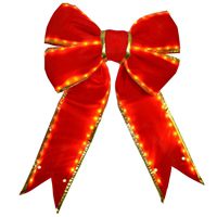 18" Lighted Velvet Red Bow with Gold Trim