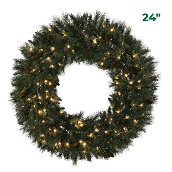 24" Mixed Noble Wreath - Battery Operated - Warm White