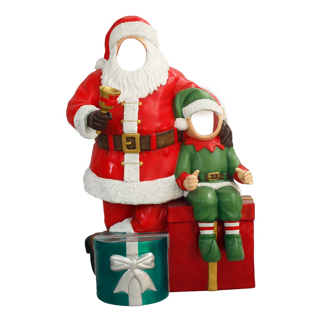 75" Santa with Elf Photo Op Resin Display — view 1