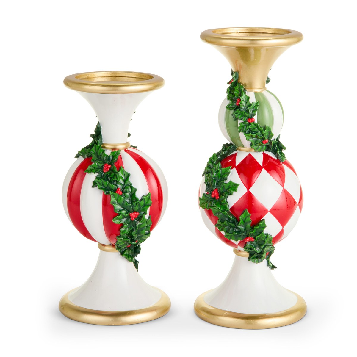 12" Holly Candle Holders – Set of 2