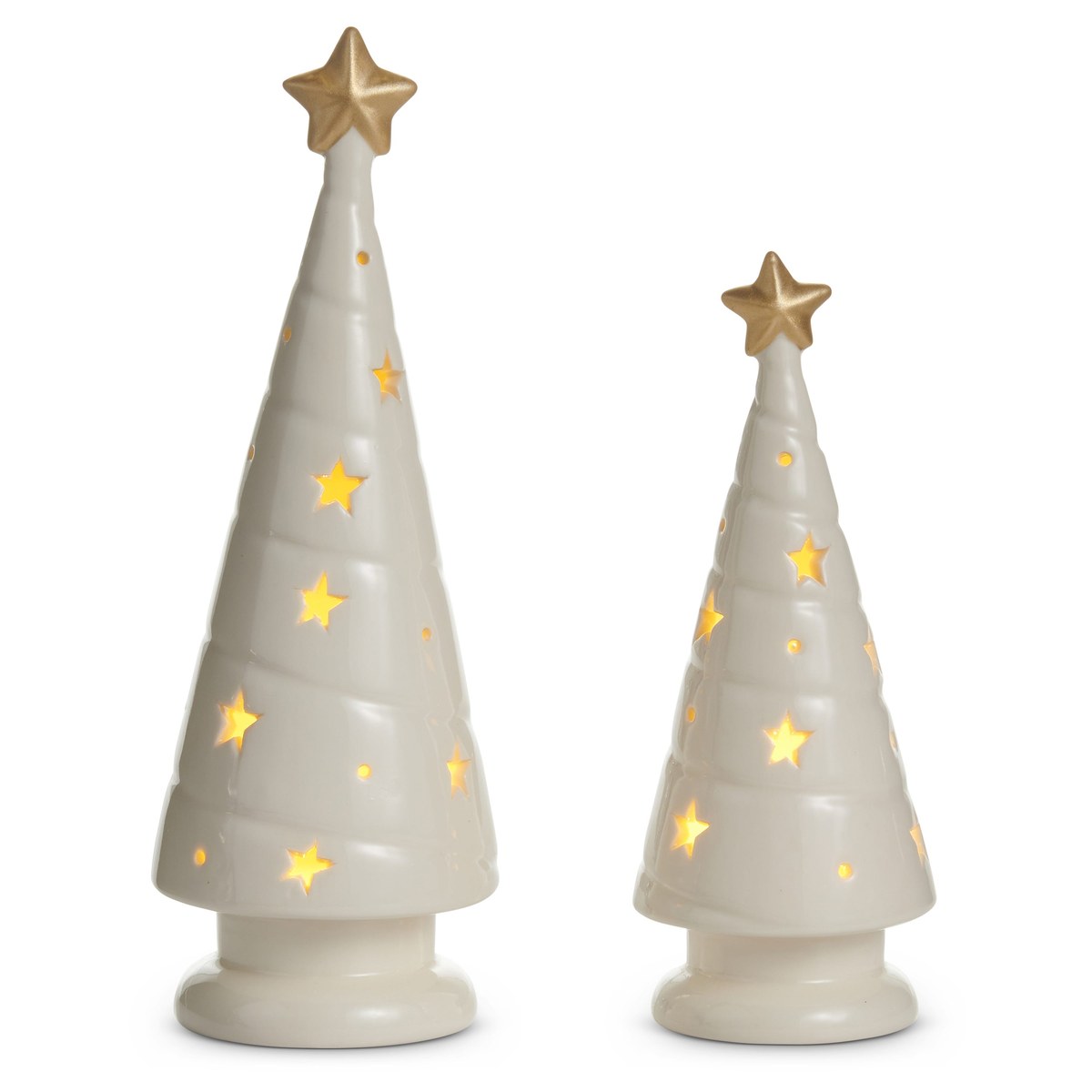 9" White Lighted Trees – Set of 2