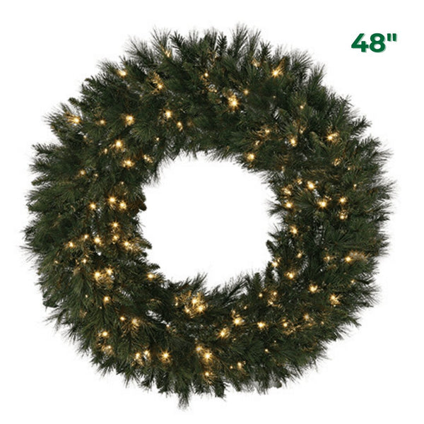 48" Mixed Pine Wreath - Warm White