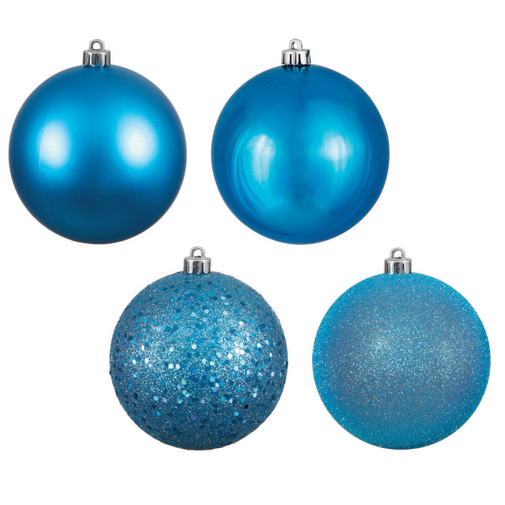 4" 4-Finish Shatterproof Ball Ornament Set - Turquoise Turquoise – Bag of 4 — view 2