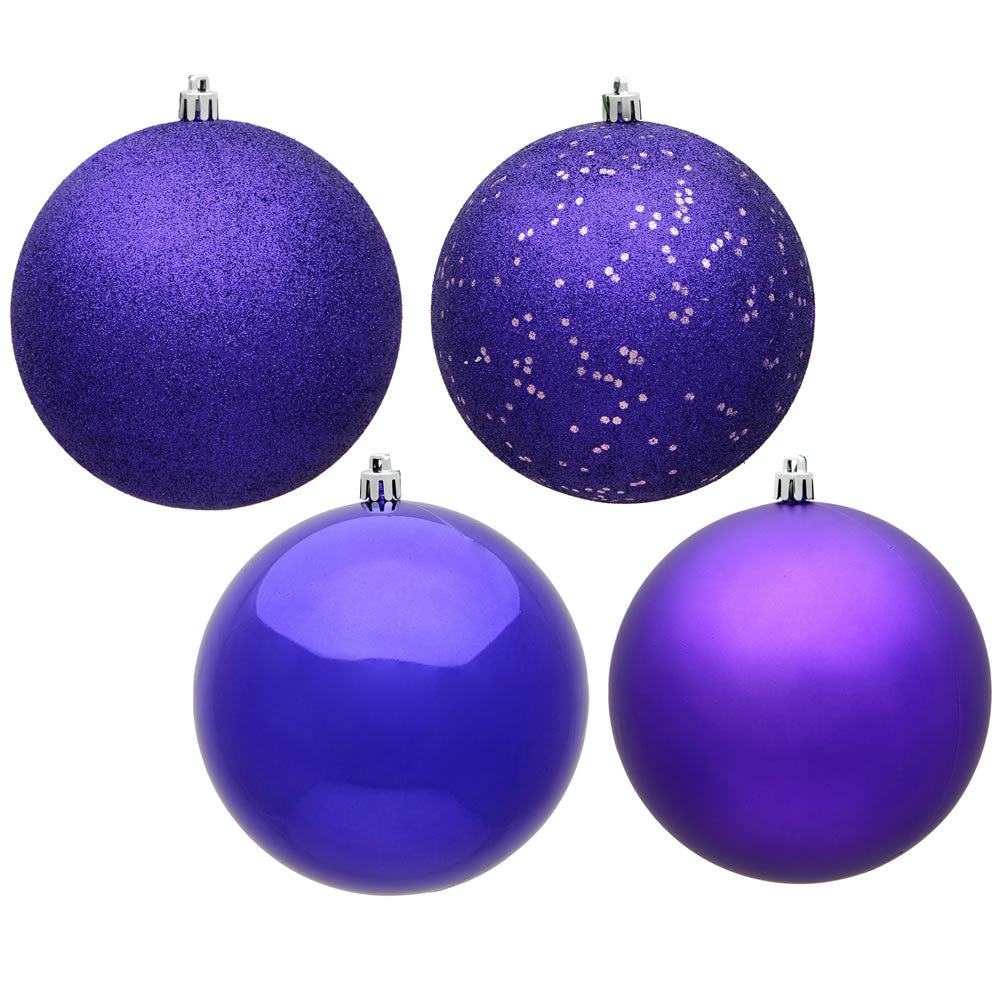 10" - 4 Finish Shatterproof Ornaments with Drilled and Loop Cap -  Set of 4