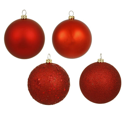 4" 4-Finish Shatterproof Ball Ornament Set - Red - Set of 4 Red – Bag of 4 — view 2