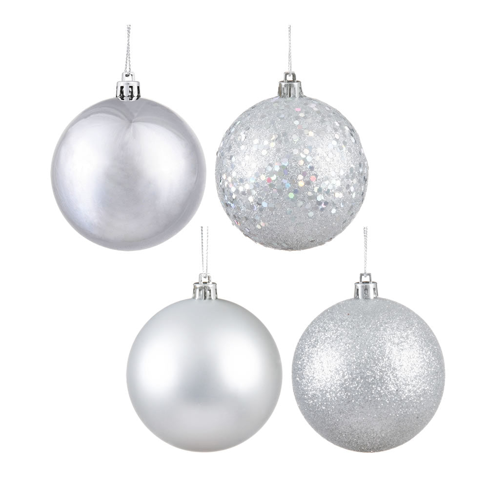 10" - 4 Finish Shatterproof Ornaments with Drilled and Loop Cap -  Set of 4