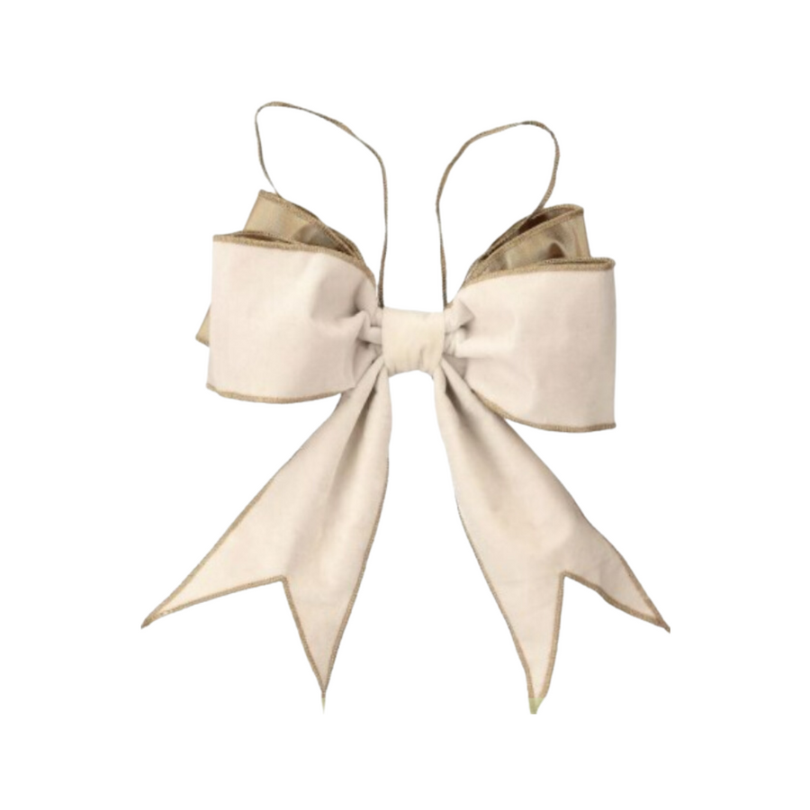12" Velvet Premade Bow - Ivory with Gold Trim Ivory / Gold- 4" X 12"