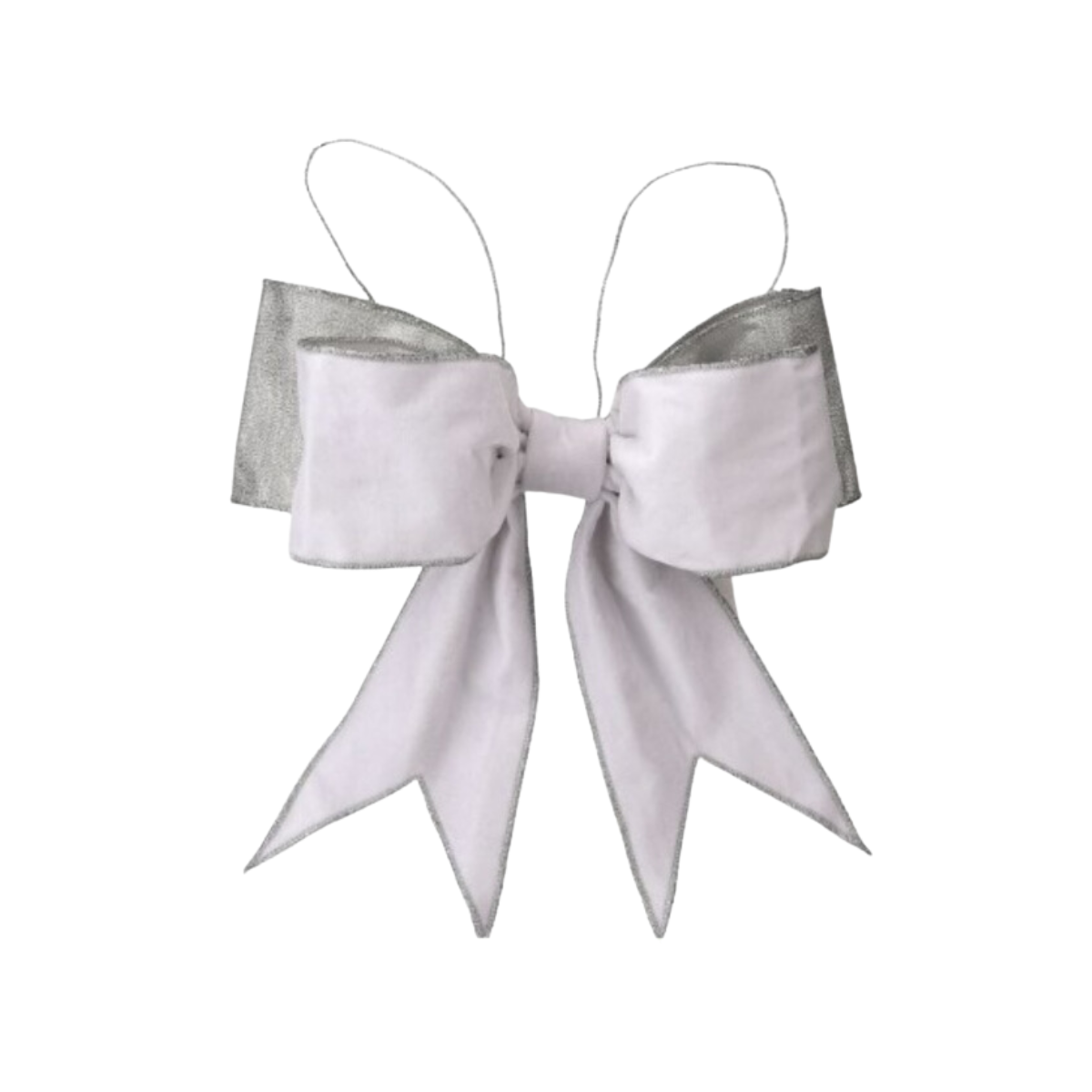 12" Velvet Premade Bow - White with Silver Trim White / Silver- 4" X 12" — view 1