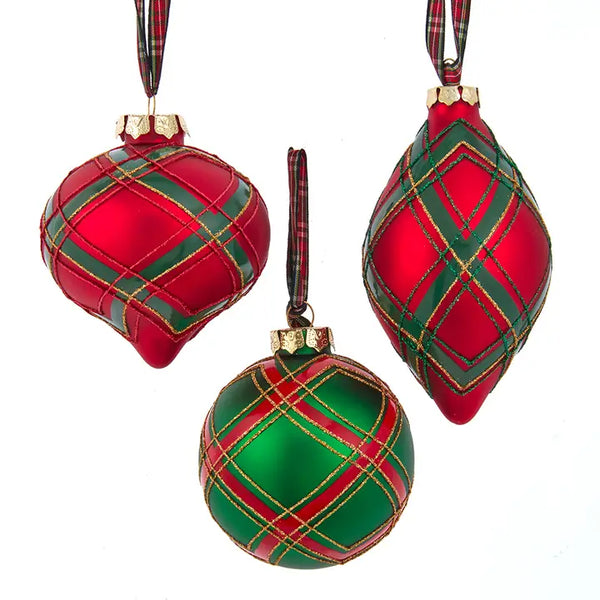 Red/Green Plaid Ball/Onion/Finial Christmas Ornament
