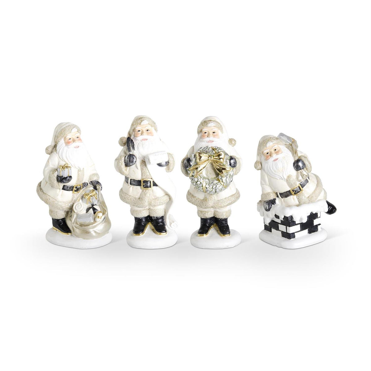 Assorted Resin Cream & Black Santas Set of 4