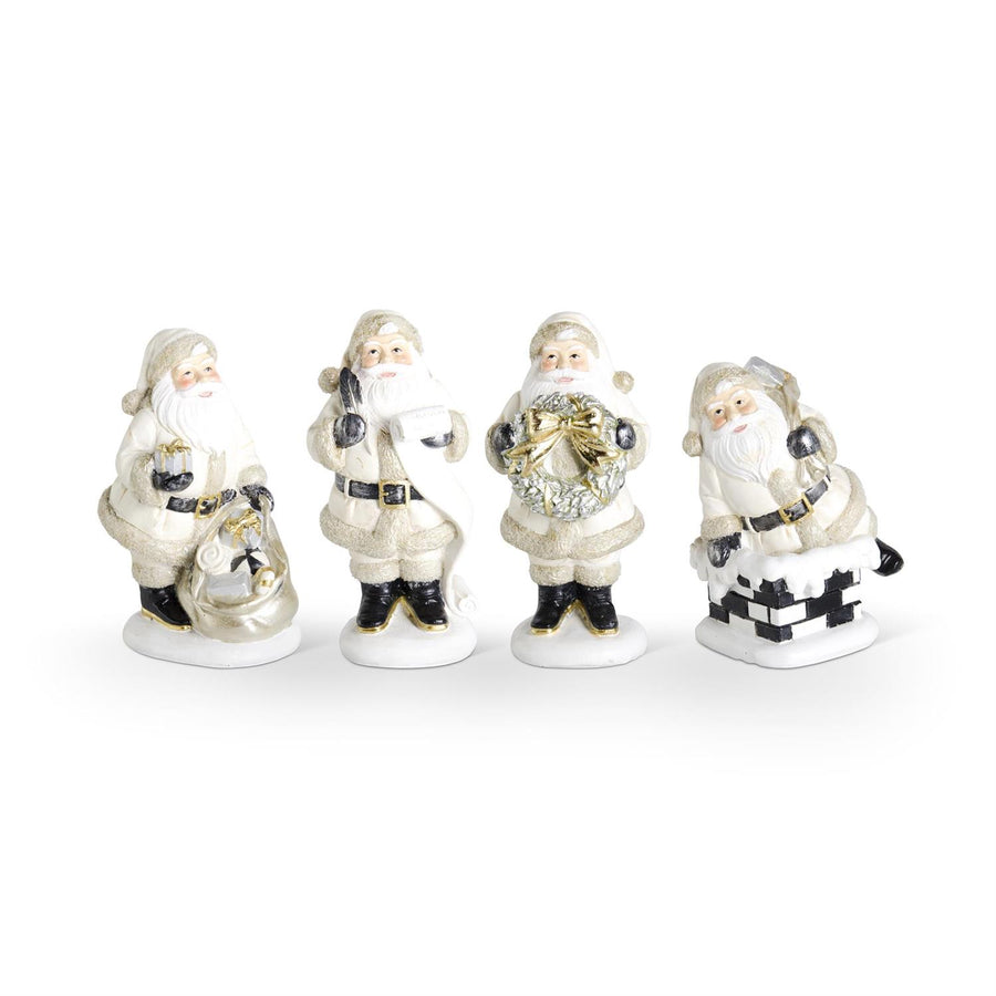 Assorted Resin Cream & Black Santas Set of 4
