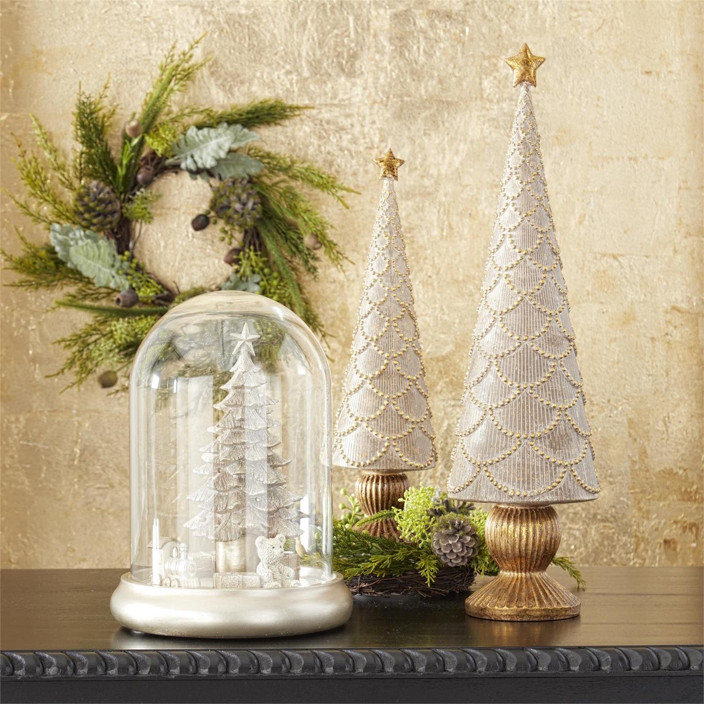 Resin Trees w/Gold Scallops and star - Set of 2 - 23" and 17" Tall