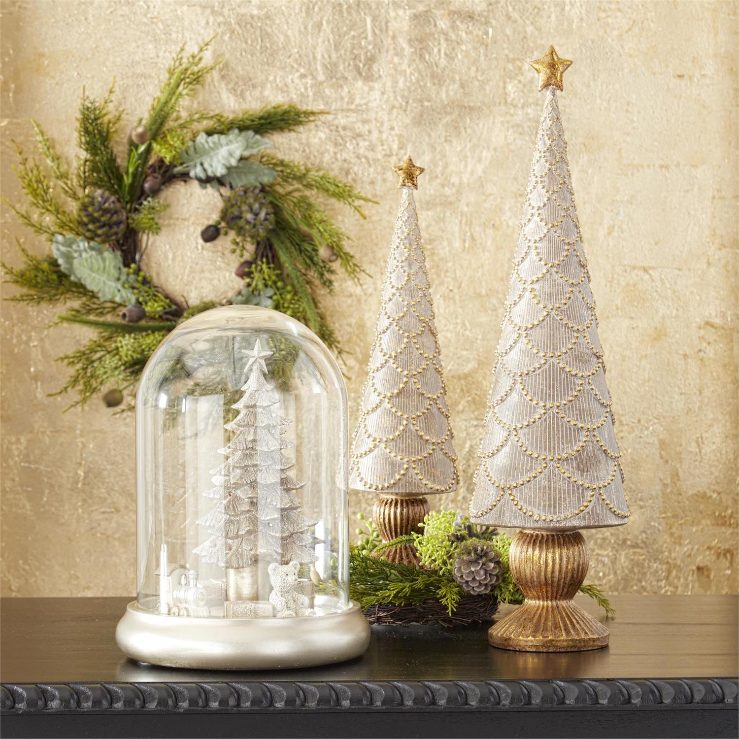 Resin Trees w/Gold Scallops and star - Set of 2 - 23" and 17" Tall