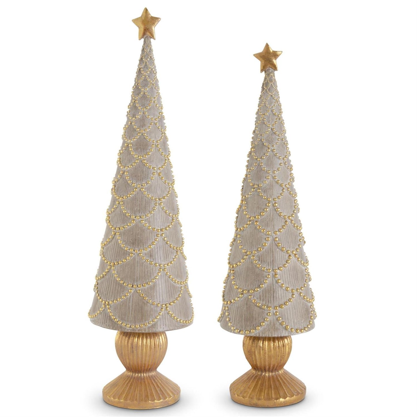 Tree Set with Gold Scallops & Star - 17" & 23" - Tan - Set of 2 Tan — view 1