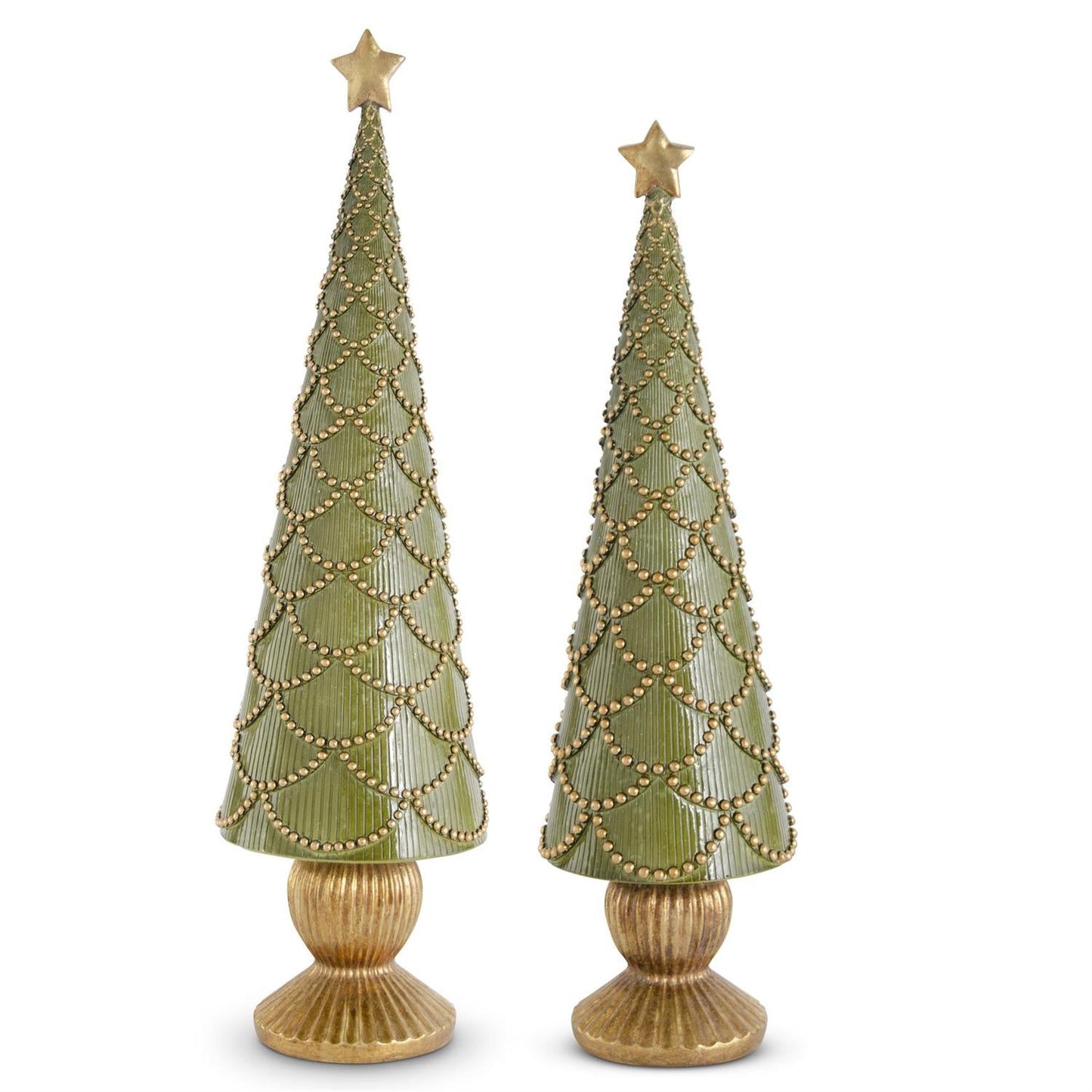 Tree Set with Gold Scallops & Star - 17" & 23" - Green - Set of 2 Green — view 1
