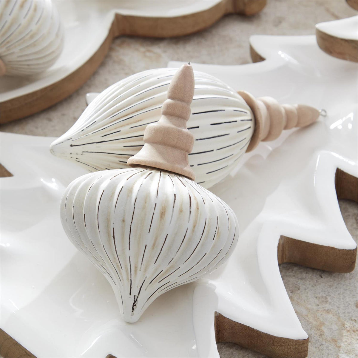 Assorted White Distressed Finish Glass Ornaments
