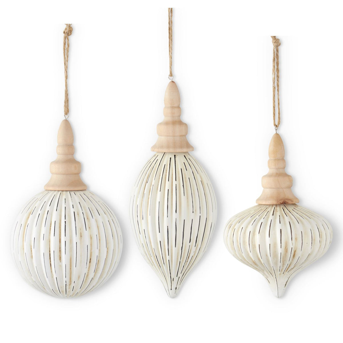 Assorted White Distressed Finish Glass Ornaments