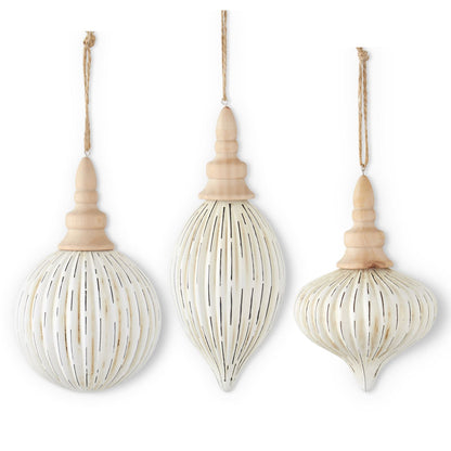 Assorted White Distressed Finish Glass Ornaments