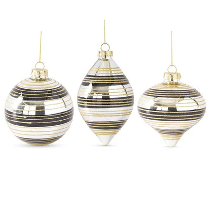 Assorted Mirrored Black & Gold Glittered Ornaments (set of 3) — view 1