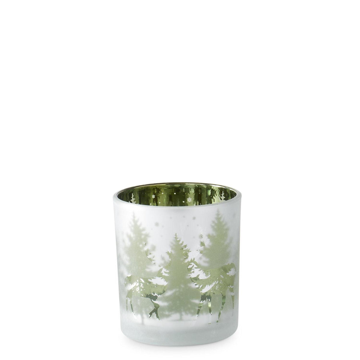 Set of 3 Frosted Glass Decorations with Green Interior Deer – Set of 3