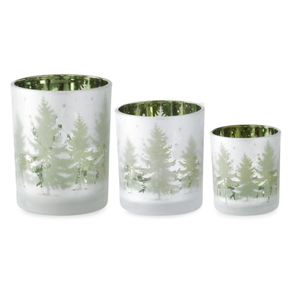 Set of 3 Frosted Glass Decorations with Green Interior Deer – Set of 3