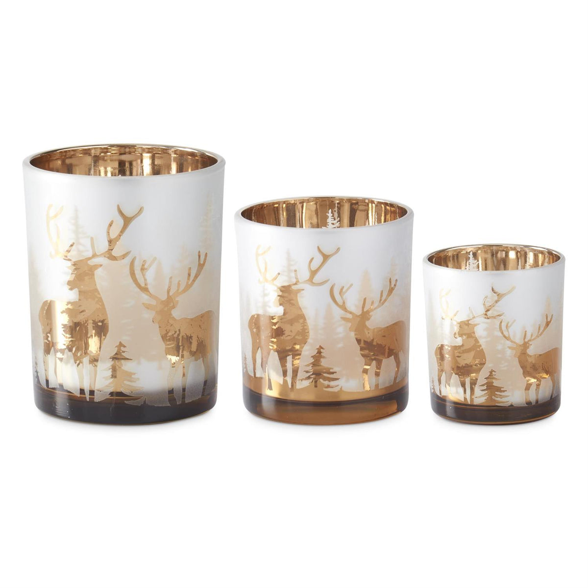 Set of 3 Frosted Glass Decorations with Rose Gold Interior Deer – Set of 3