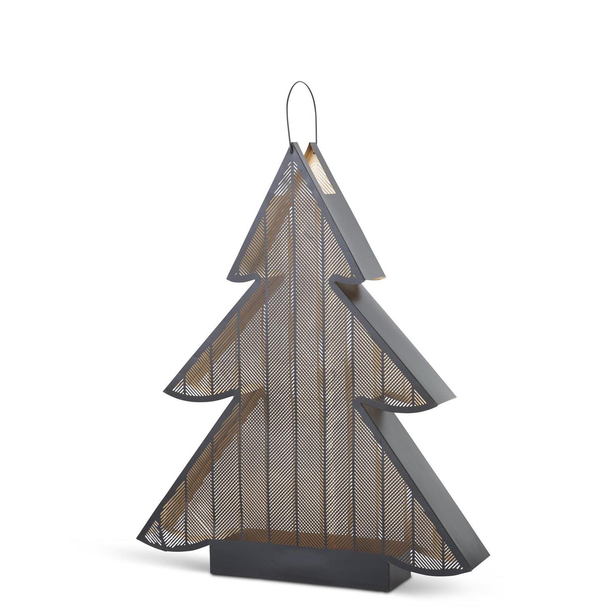 34 Inch Black Metal Christmas Tree Lantern with Gold Interior