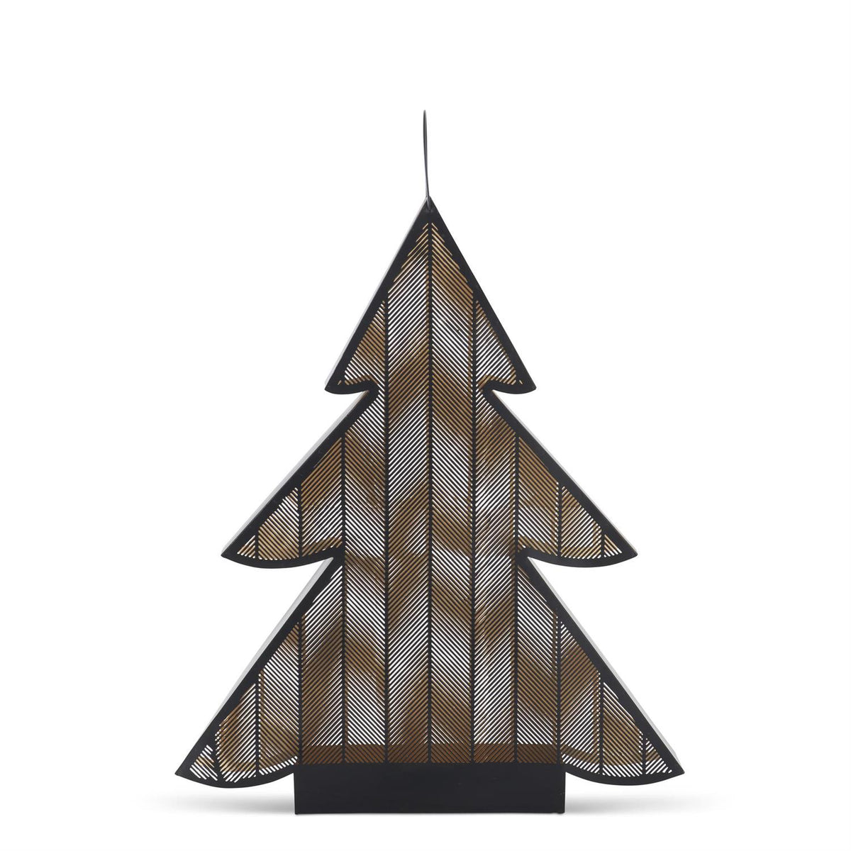 34 Inch Black Metal Christmas Tree Lantern with Gold Interior