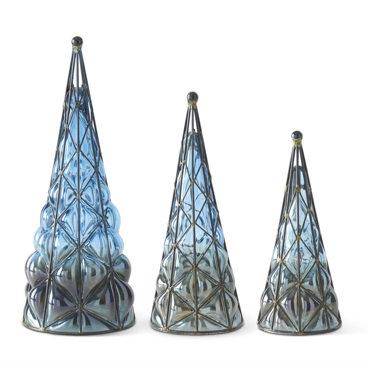 Set of 3 Blue Blown Glass Christmas Trees – Set of 3