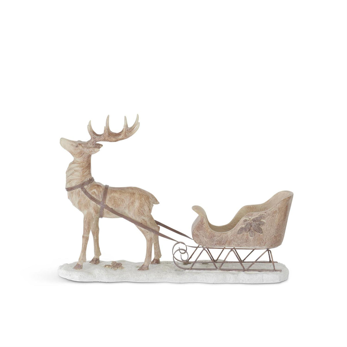 17.5 Inch Resin Reindeer Pulling Sleigh