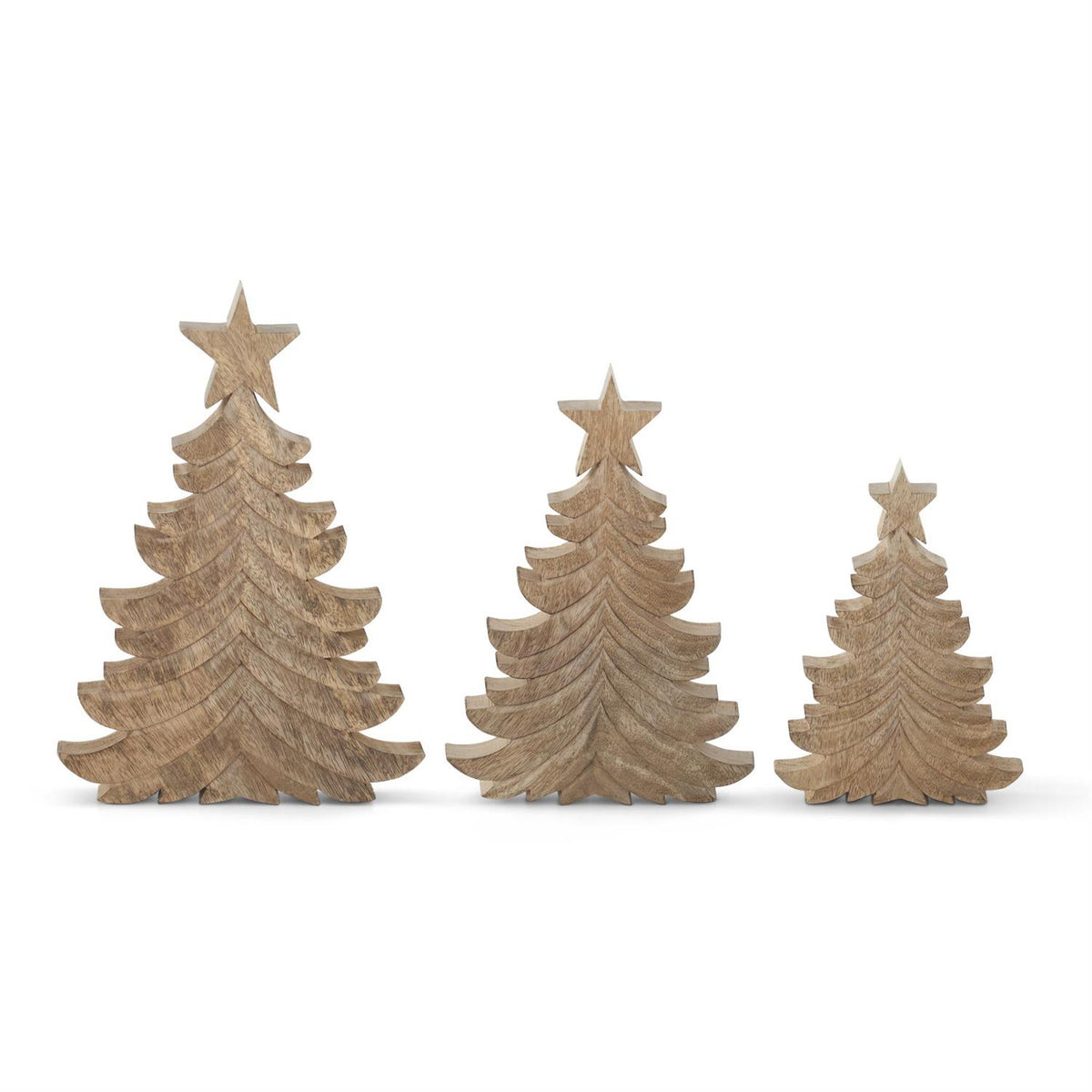 Set of 3 Mango Wood Wispy Carved Christmas Trees – Set of 3