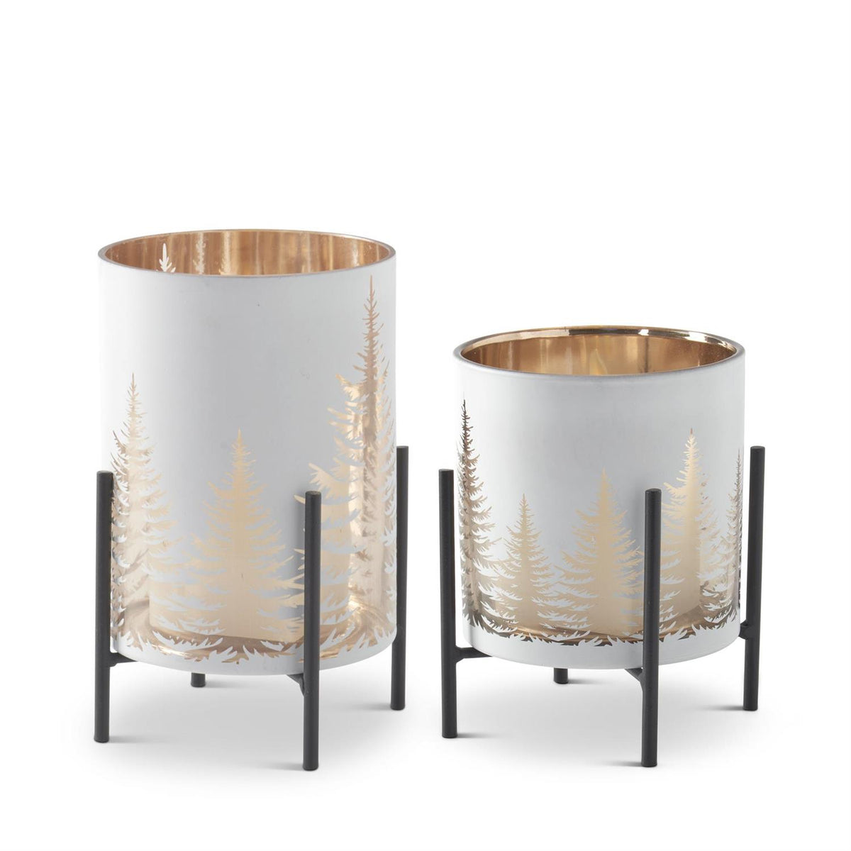 Set of 2 White Glass Candleholders on Metal Stands – Set of 2