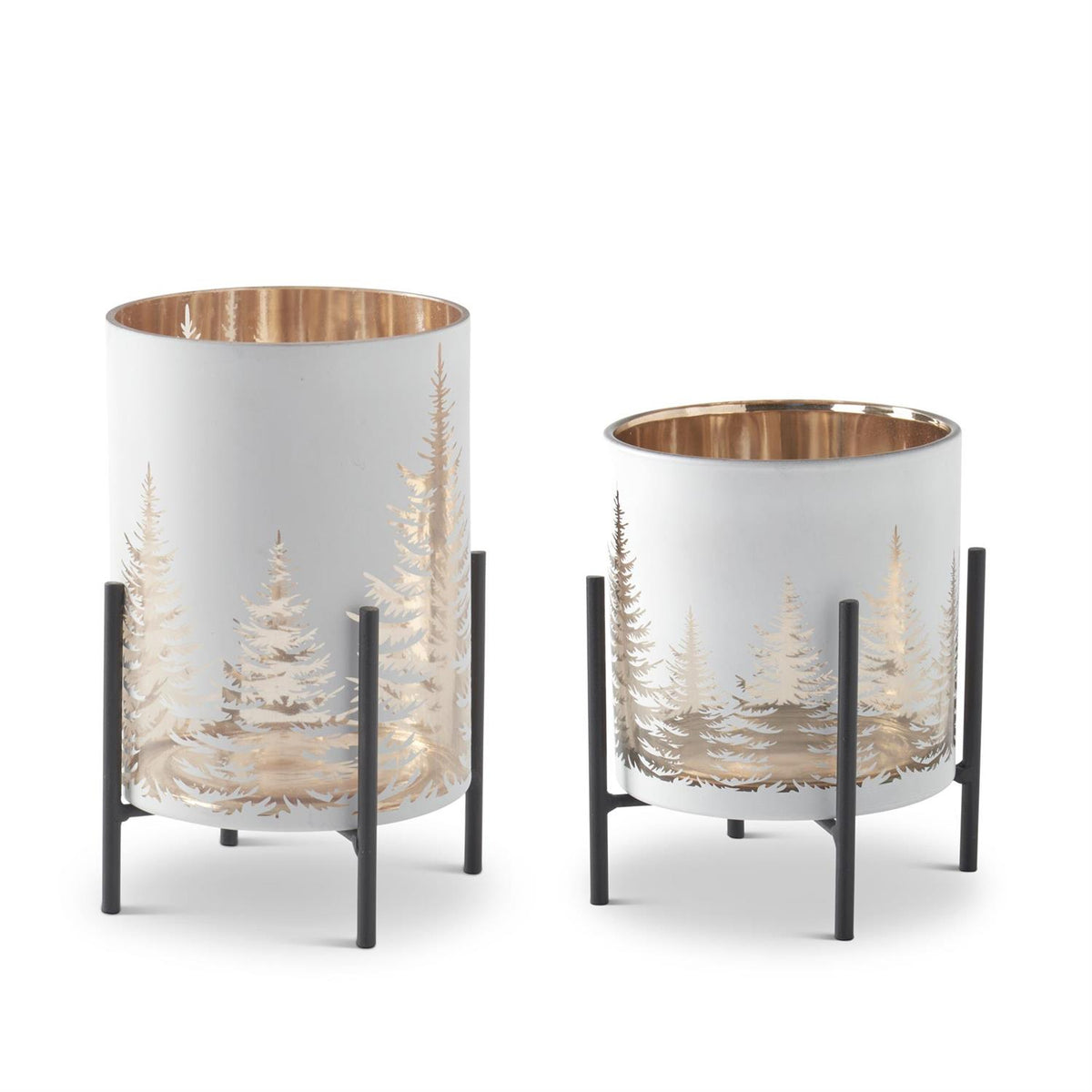Set of 2 White Glass Candleholders on Metal Stands – Set of 2